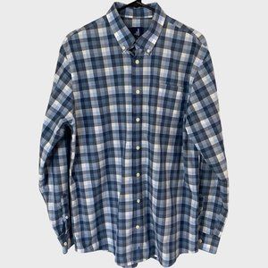 Johnnie-O Hangin' Out Button-Down Shirt Mens Large Blue Check Cotton Long Sleeve